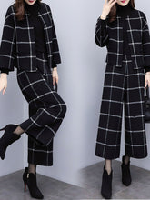 レディースセットアップ 韓国風デザイン チェック柄ショートジャケット+ワイドパンツ 2点セット 上品カジュアル ゆったりシルエット 体型カバー おしゃれ 大人可愛い デイリー 通勤 トレンドコーデ NY008