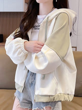 レディース パーカー 切り替え配色デザイン フード付き ジップアップカーディガン オーバーサイズ ゆったりシルエット 大きいサイズ対応 カジュアル おしゃれ デイリー 春秋 トレンド人気アウター NY033