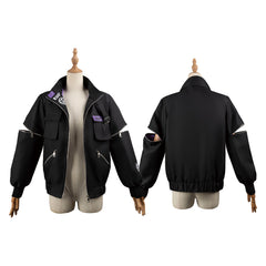【ボーイッシュ】黒×紫 機能風ジャケット 開閉式袖 カーゴポケット付き ユニセックス かっこいい 春秋 街着 デイリーウェア CG1806WG