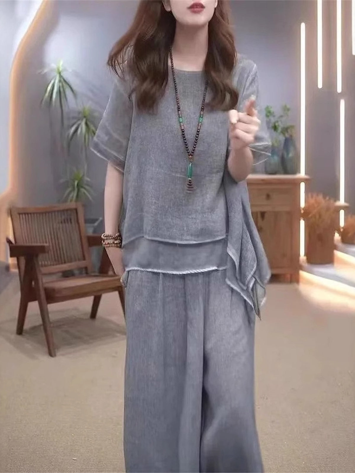 レディース セットアップ 文芸レトロスタイル 民族風デザイン トップス＋パンツ 2点セット ゆったりシルエット 体型カバー 着痩せ効果 上品ナチュラル おしゃれ デイリー リラックス トレンド人気コーデ NY031